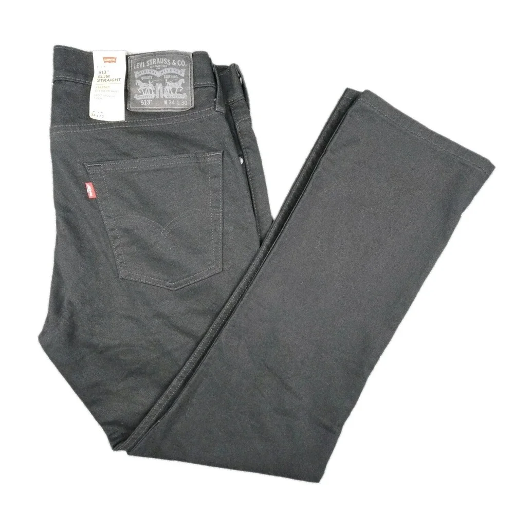 Levi's 513 Slim Straight Jeans Mens W34 L30 Jet Black Stretch Denim 34x30